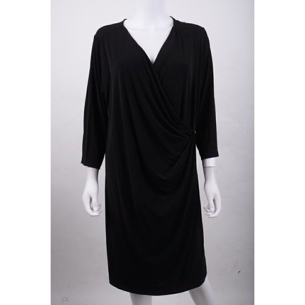 Calvin Klein Womens Black Wrap V Neck Stretch Dress Plus Sz 1X Stretch NWT